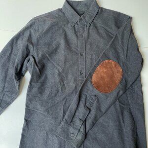 Medium J. Crew gray flannel button down shirt with suede elbow patches